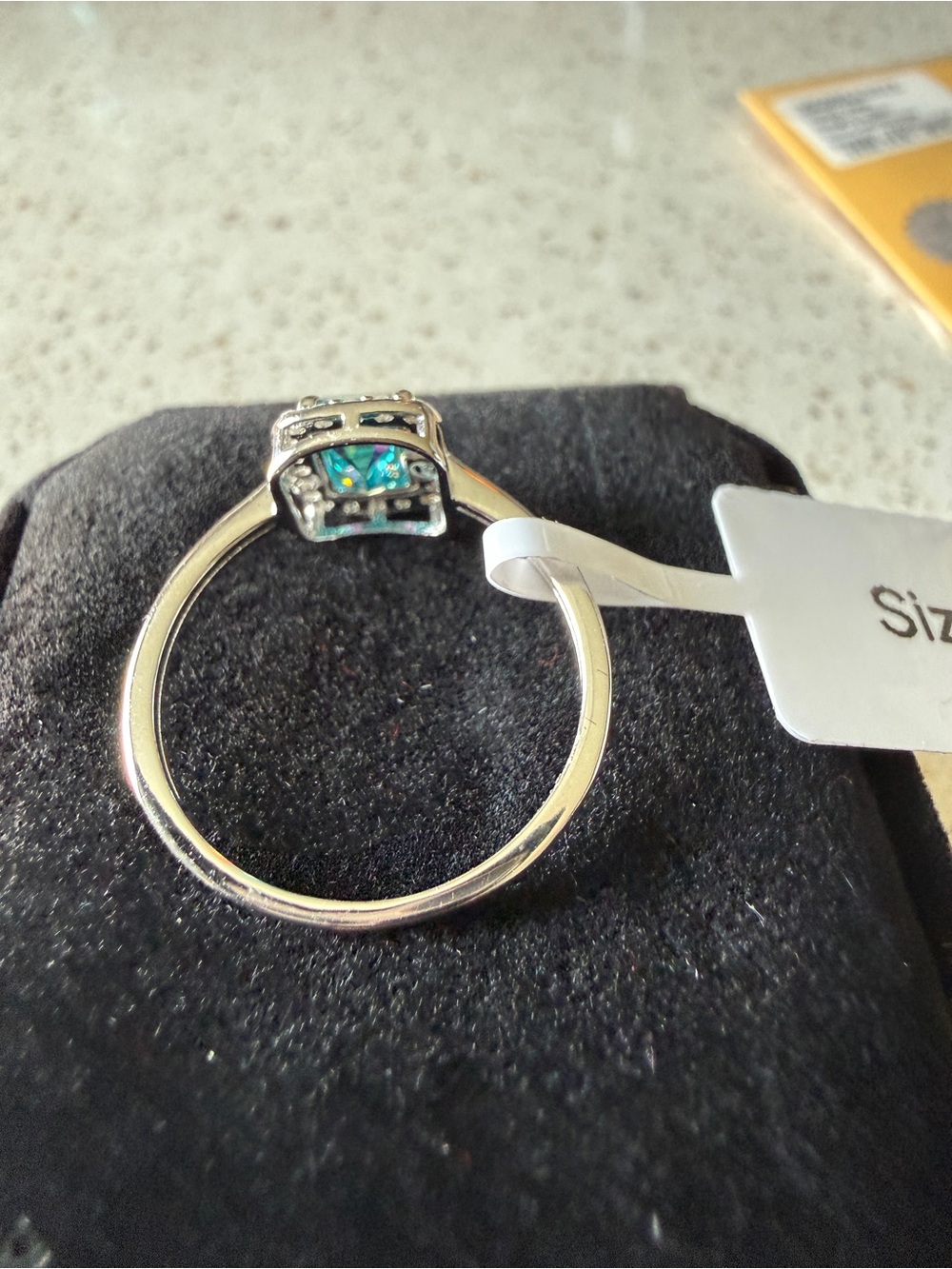 Silver Ring with Teal Emerald-Cut Stone - Size 8 - Picture 3 of 4